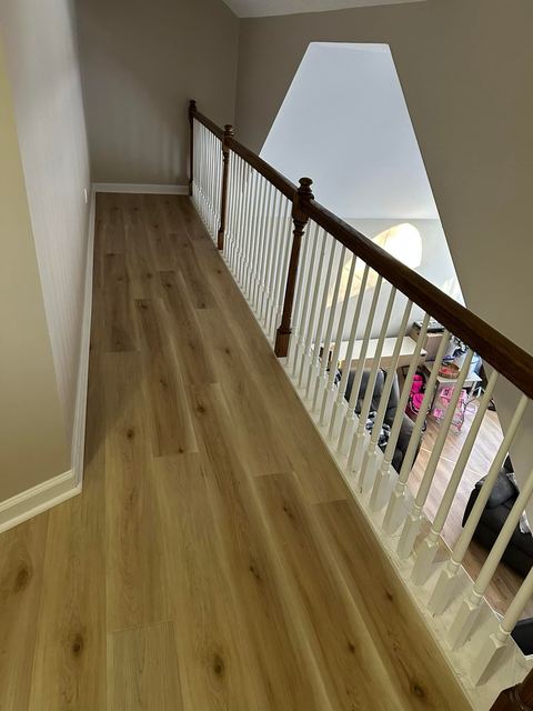 Vinyl plank across an upstairs landing