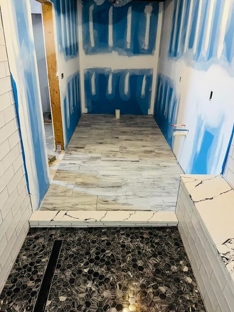 Floor set, shower pan ready
